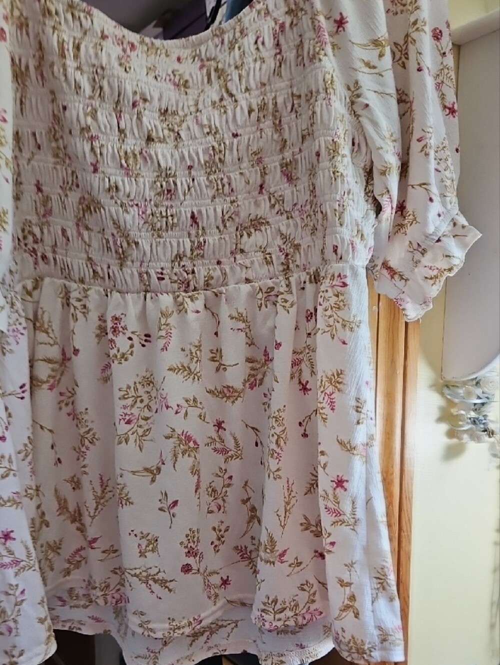 MELLODAY Cream Floral Smocked Peasant Tunic - Picture 5 of 5